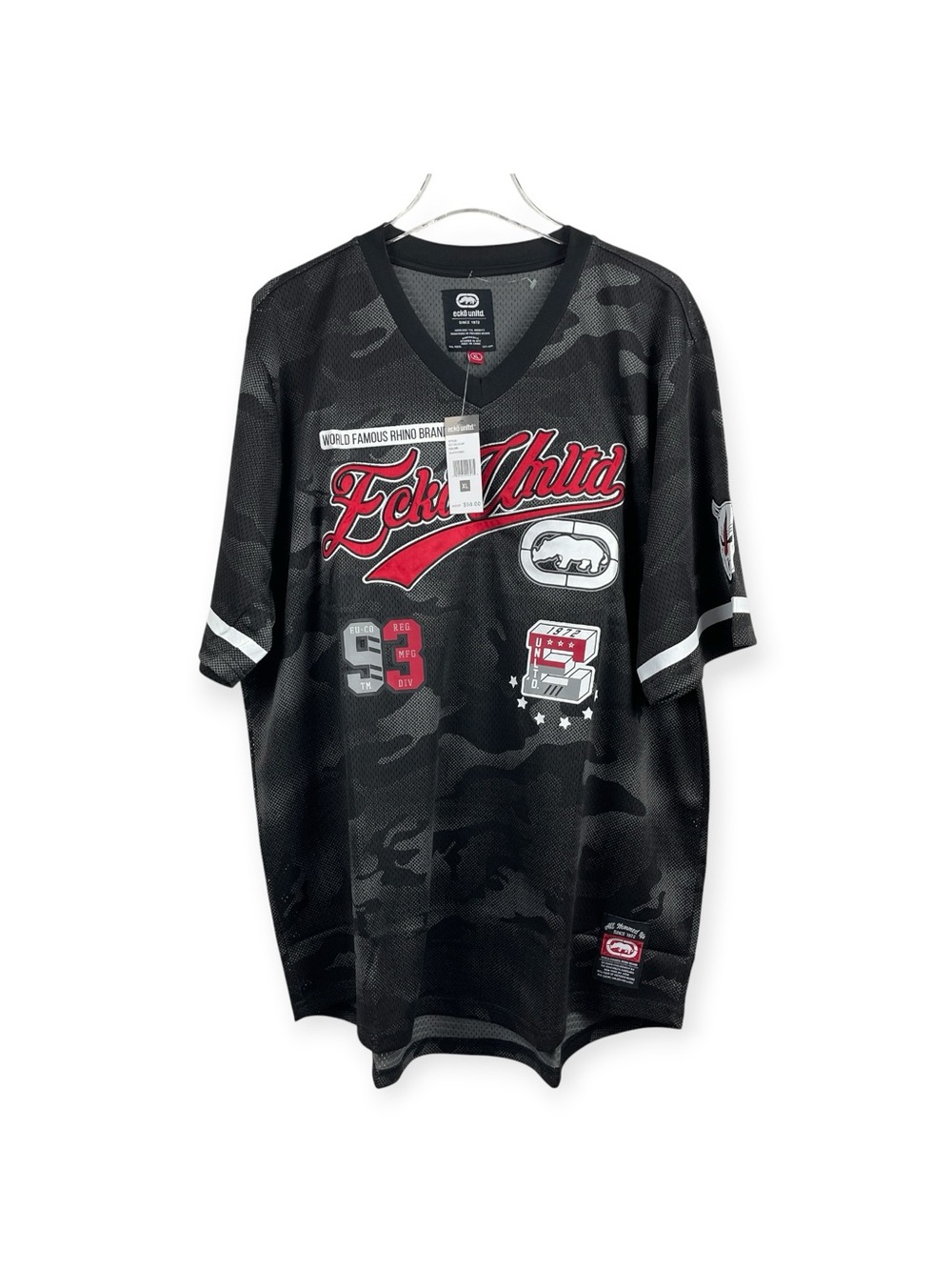 Ecko Unltd Black Camo Graphic Print Jersey VNeck Mesh Men’s Size XL NWT MSRP $58